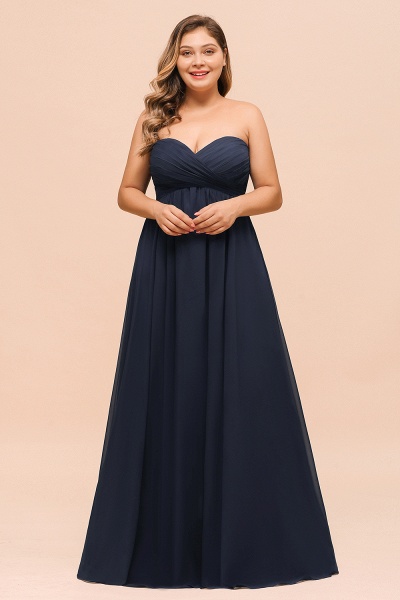 Affordable Plus Size Long Sweetheart Chiffon Dark Navy Bridesmaid Dress_1