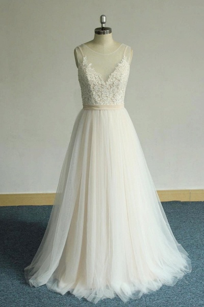 Appliques Crystal Beads Tulle Mermaid Wedding Dress_2