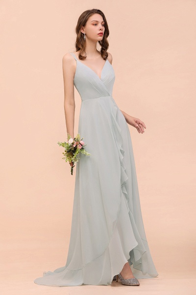 Affordable Long A-line V-neck Ruffle Chiffon Bridesmaid Dress_2