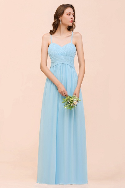 Chic Long Sweetheart Spaghetti Straps Sky Blue Chiffon Bridesmaid Dress with Ruffle_6