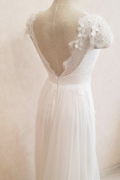 Elegant Cap Sleeve Lace Tulle A-line Wedding Dress_3