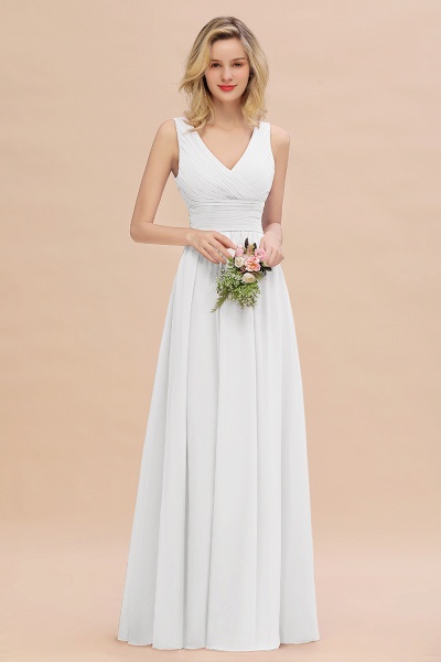 BM0752 Elegant A-line V-Neck Ruffles Long Bridesmaid Dress_1