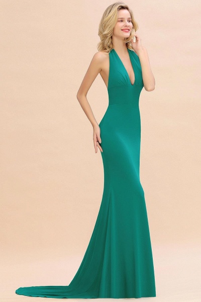 Elegant Halter Deep V-neck Open Back Floor-length Mermaid Prom Dress_32