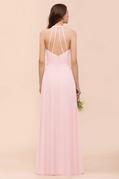 Simple Pink V-Neck Bridesmaid Dress A-Line Chiffon Wedding Guest Dress_3