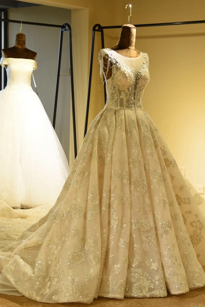 Awesome Lace-up Beading Tulle A-line Wedding Dress_4