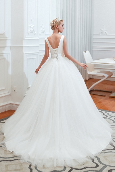 Elegant Lace-up Ruffle Tulle A-line Wedding Dress_4