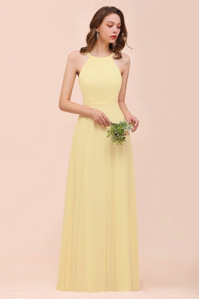 Affordable Long A-line Jewel Chiffon Daffodil Bridesmaid Dress with Ruffle_5