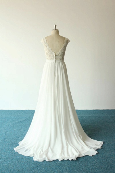 Cap Sleeve Lace Chiffon A-line Wedding Dress_3