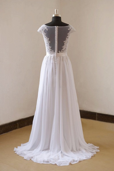 Cap Sleeve Lace Chiffon A-line Wedding Dress_3