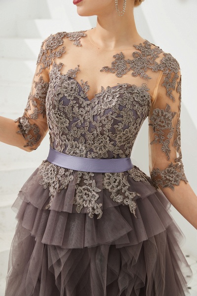 Fabulous Long A-line Jewel Tulle Lace Tulle Prom Dress with Sleeves_10