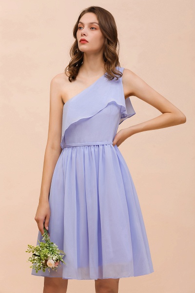 Affordable Short A-line One Shoulder Lavender Ruffle Chiffon Bridesmaid Dress_6