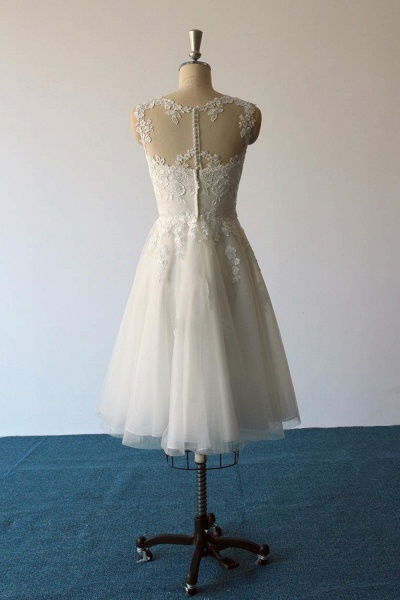 Illusion Lace Tulle A-Line Mini Wedding Dress_3