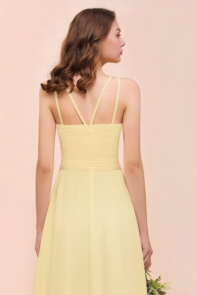 Affordable Long A-line Jewel Chiffon Daffodil Bridesmaid Dress with Ruffle_9