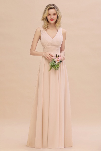BM0752 Elegant A-line V-Neck Ruffles Long Bridesmaid Dress_5