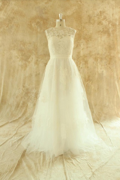 Awesome Illusion Lace Tulle A-line Wedding Dress_1