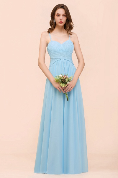 Chic Long Sweetheart Spaghetti Straps Sky Blue Chiffon Bridesmaid Dress with Ruffle_1