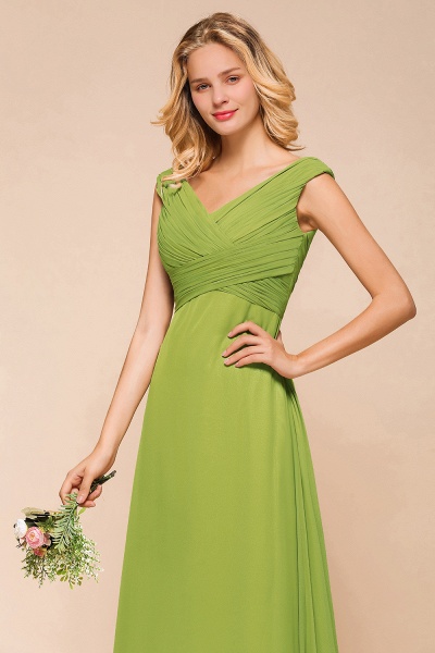 Affordable Long A-line V-neck Chiffon Green Bridesmaid Dress_9