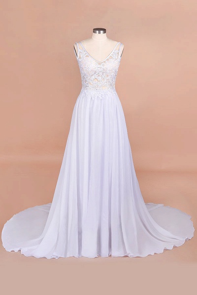 Open Back V-neck Lace Chiffon Wedding Dress_1