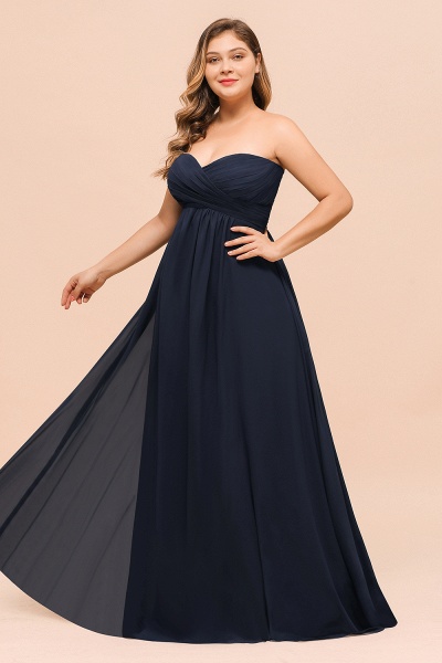 Affordable Plus Size Long Sweetheart Chiffon Dark Navy Bridesmaid Dress_7