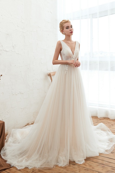 Chic Lace-up Appliques Tulle A-line Wedding Dress_5
