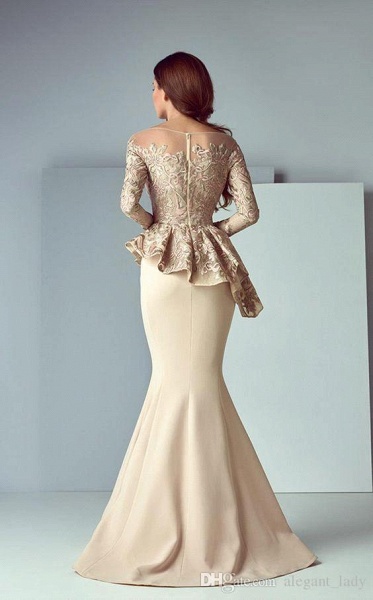 Modest Long Mermaid Lace Satin Formal Prom Dresses with Sleeves_3