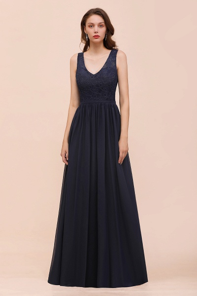 Elegant V-neck Wide Straps A-line Floor-length Chiffon Bridesmaid Dress With Ruched_1