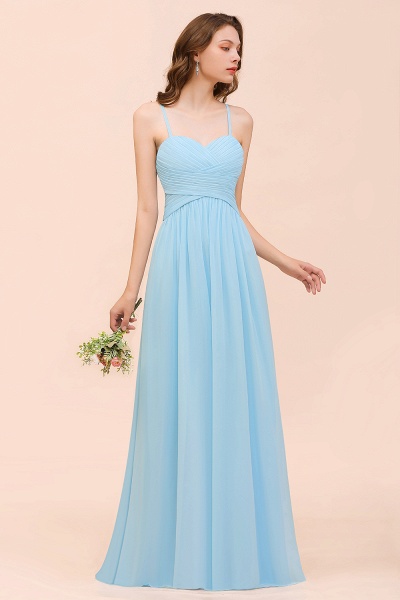 Chic Long Sweetheart Spaghetti Straps Sky Blue Chiffon Bridesmaid Dress with Ruffle_5