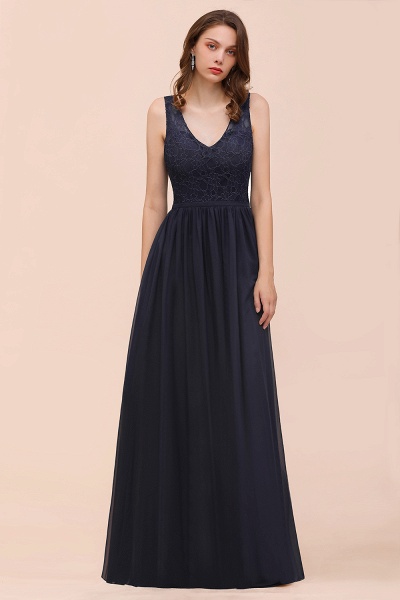 Elegant V-neck Wide Straps A-line Floor-length Chiffon Bridesmaid Dress With Ruched_5
