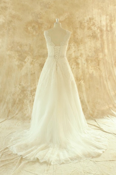 Amazing Illusion Lace Tulle A-line Wedding Dress_3