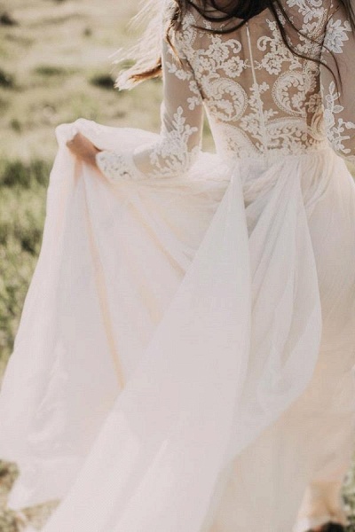 Long Sleeve Appliques Chiffon A-line Wedding Dress_7