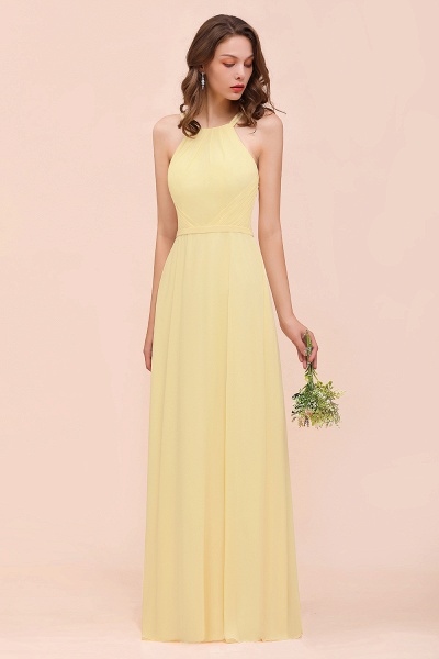 Affordable Long A-line Jewel Chiffon Daffodil Bridesmaid Dress with Ruffle_7