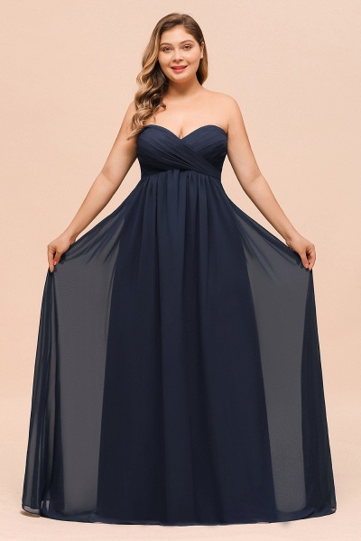 Affordable Plus Size Long Sweetheart Chiffon Dark Navy Bridesmaid Dress_4
