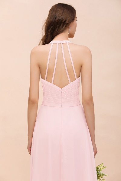 Einfaches rosa V-Ausschnitt Brautjungfernkleid A-Linie Chiffon Kleid für Hochzeitsgäste_9