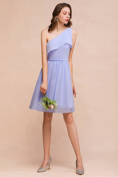 Affordable Short A-line One Shoulder Lavender Ruffle Chiffon Bridesmaid Dress_5
