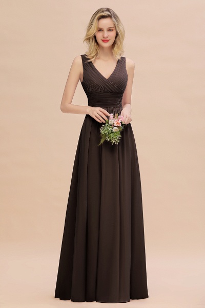 BM0752 Elegant A-line V-Neck Ruffles Long Bridesmaid Dress_11