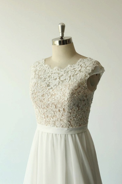 Cap Sleeve Lace Chiffon A-line Wedding Dress_6