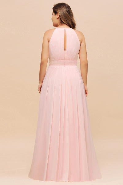 Affordable Plus Size Long Halter Chiffon Pink Bridesmaid Dress_3