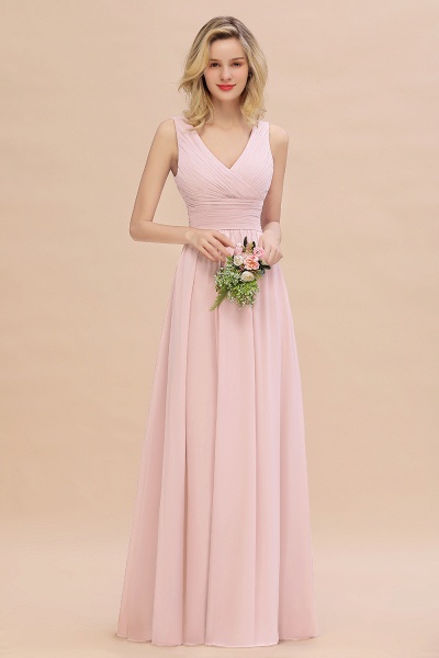 BM0752 Elegant A-line V-Neck Ruffles Long Bridesmaid Dress_3