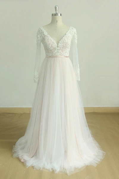Long Sleeve Lace Tulle A-line Wedding Dress_1