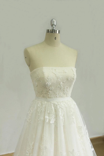 Strapless Appliques Tulle A-line Wedding Dress_4