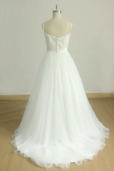 Spaghetti Strap Lace Tulle A-line Wedding Dress_3