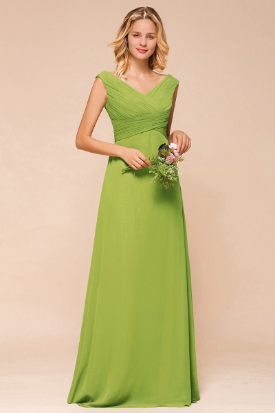 Affordable Long A-line V-neck Chiffon Green Bridesmaid Dress_5