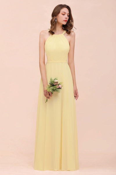Affordable Long A-line Jewel Chiffon Daffodil Bridesmaid Dress with Ruffle_4