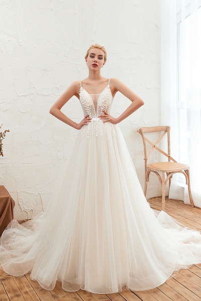 Awesome Spaghetti Strap Tulle A-line Wedding Dress_5