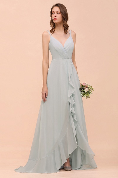 Affordable Long A-line V-neck Ruffle Chiffon Bridesmaid Dress_4