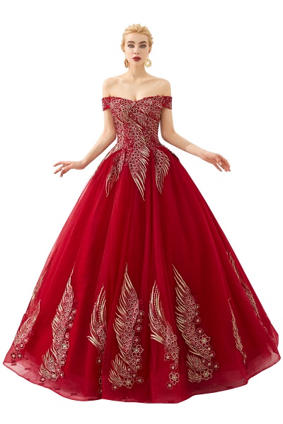 Beautiful Off-the-shoulder Tulle Ball Gown Prom Dress_1