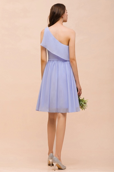 Affordable Short A-line One Shoulder Lavender Ruffle Chiffon Bridesmaid Dress_3