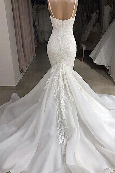 Spaghetti Strap Appliques Mermaid Wedding Dress_3