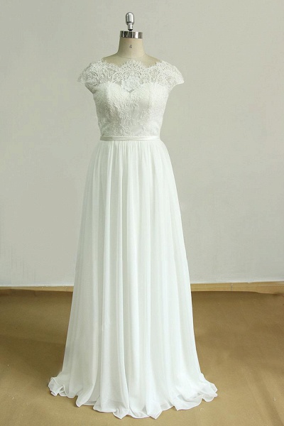 Cap Sleeve Lace Chiffon A-line Wedding Dress_1