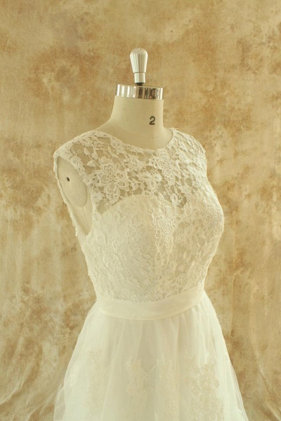 Awesome Illusion Lace Tulle A-line Wedding Dress_4